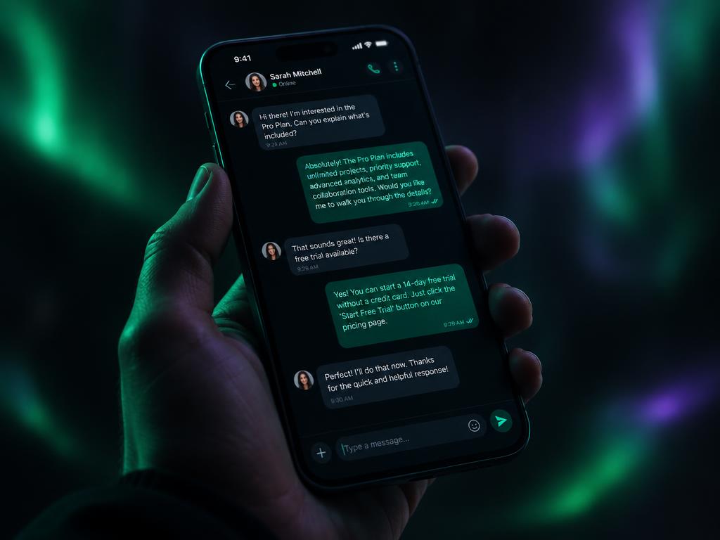 Vendedor enviando uma mensagem pronta pelo celular
